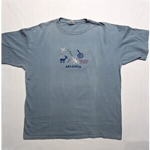 Vintage Arizona Shirt XXL Desert Heat Blue Southwestern Desert Graphic Tee 90s